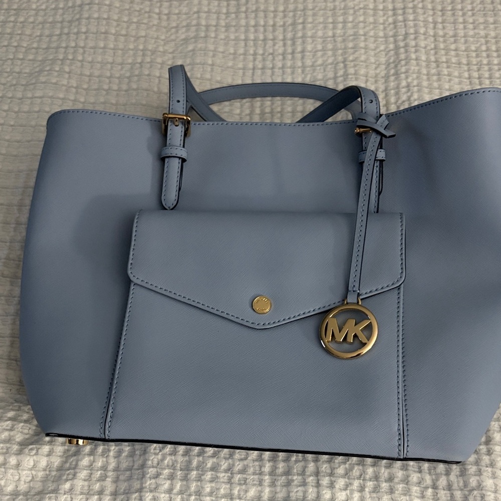 Michael Kors Light Blue Saffiano Leather Tote with Gold Accent